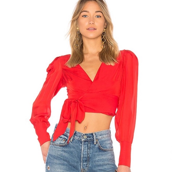 LPA Tops - NEW LPA X REVOLVE Bishop-Sleeve Wrap Crop Top